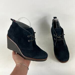 Sperry Top Sider Harlow Bootie Women's 8 Black Suede Wedge Ankle Boots 9103037